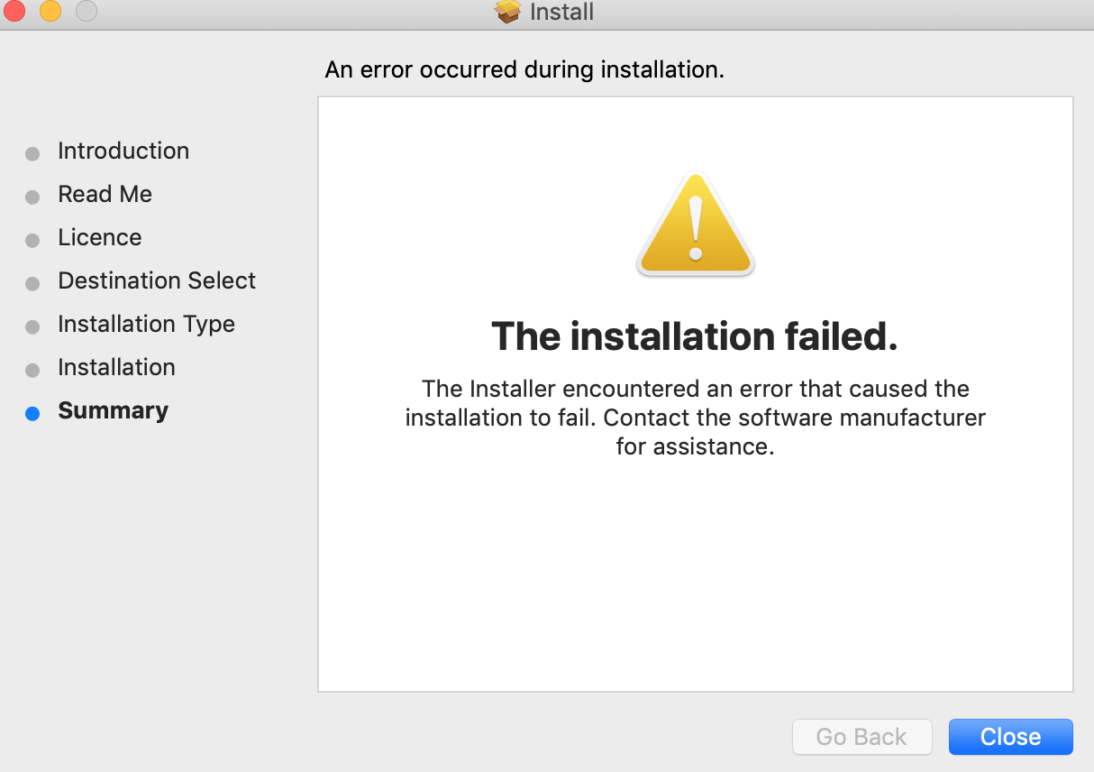 The installation failed