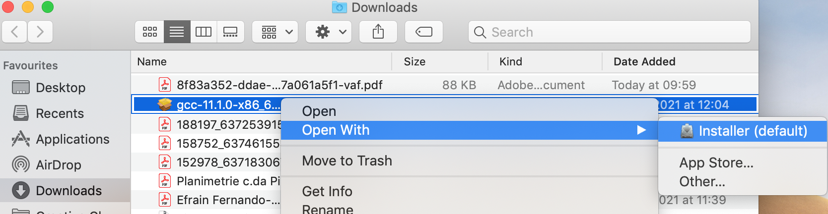 Right clicking for the menu choose 'Open with', 'Installer'